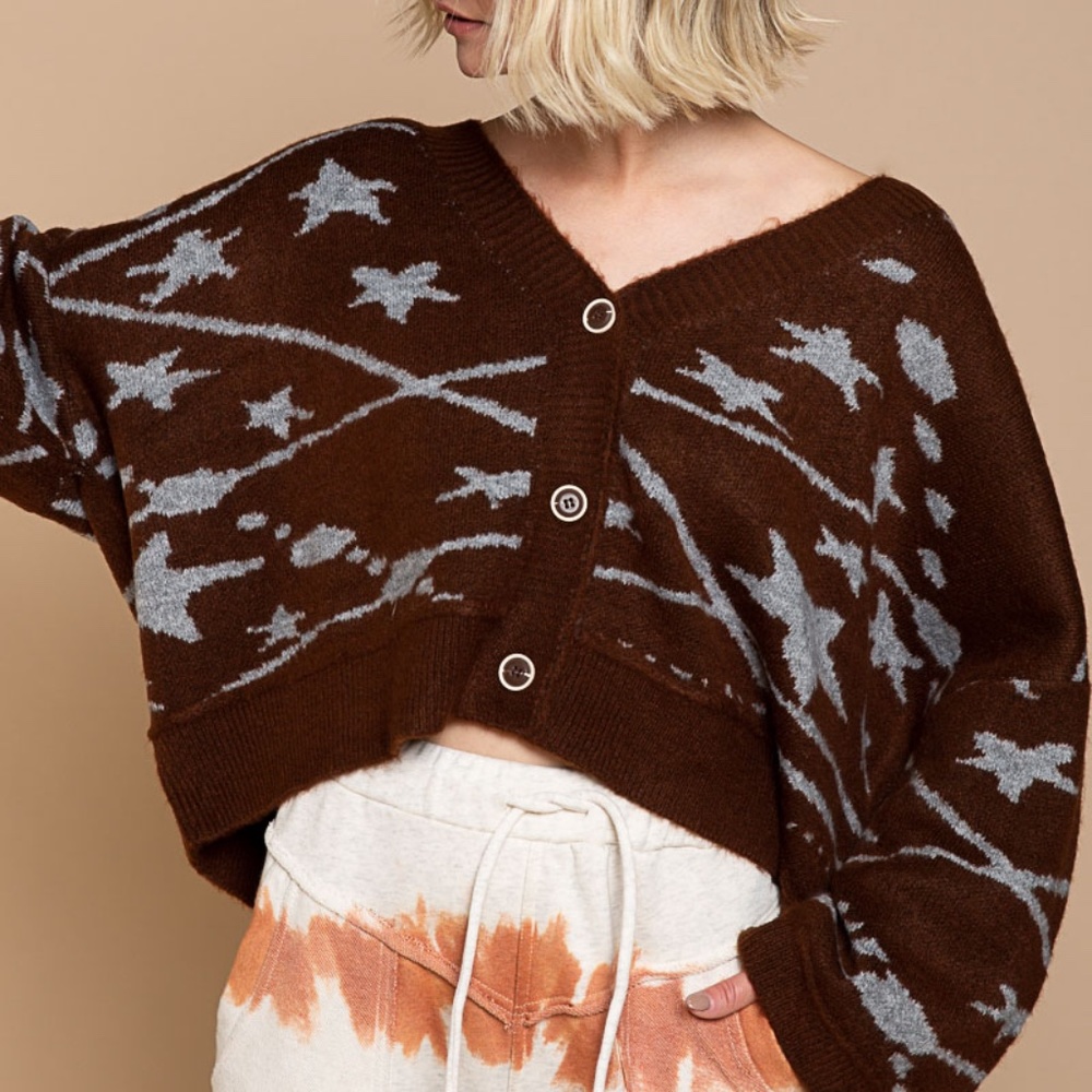 POL Star Printed Button Down Cardigan
